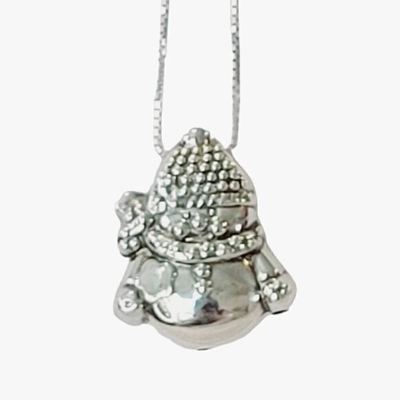 Vintage Sterling Silver Puffy Double Sided Snowman Necklace 18" - Picture 2 of 6
